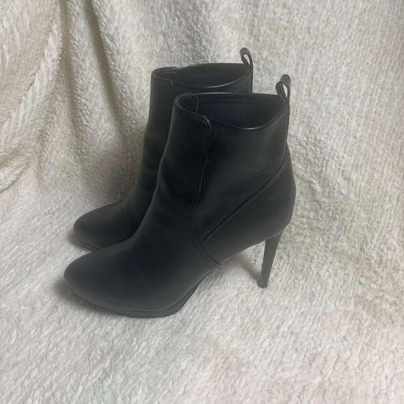 Nine West leather black &synthetic stretchy side Ankle platform heel boots SZ9.5 - Picture 2 of 10
